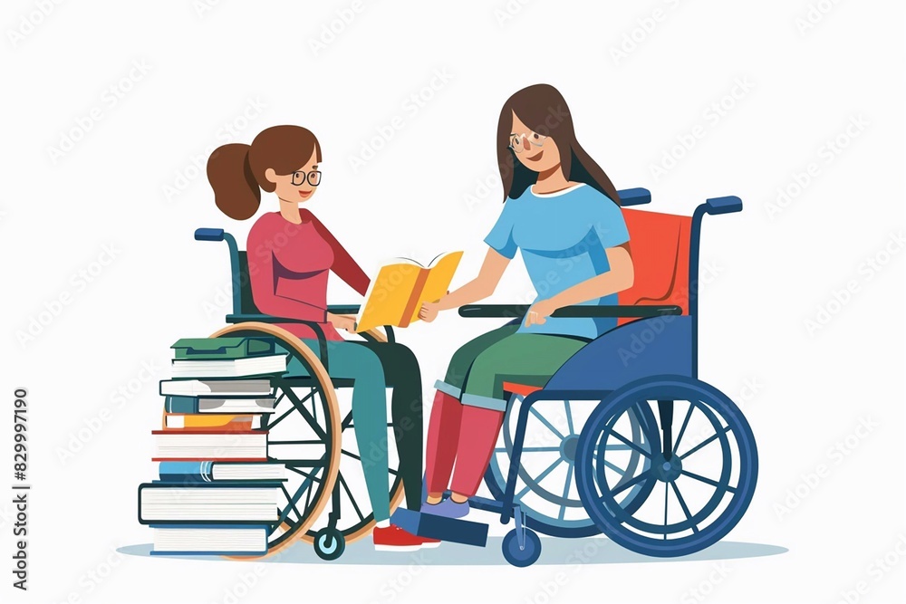a teacher assisting a student in a wheelchair.