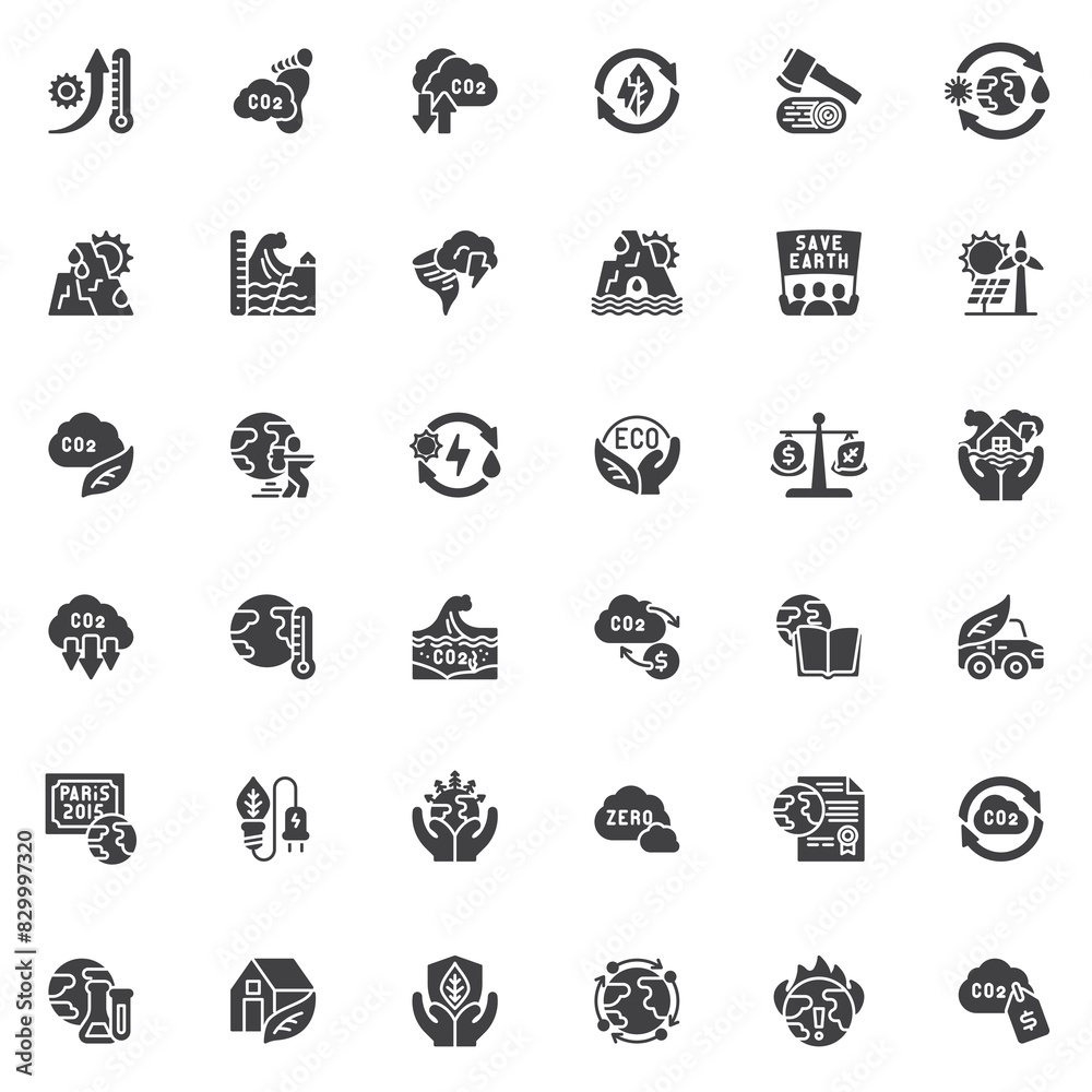 Climate change vector icons set