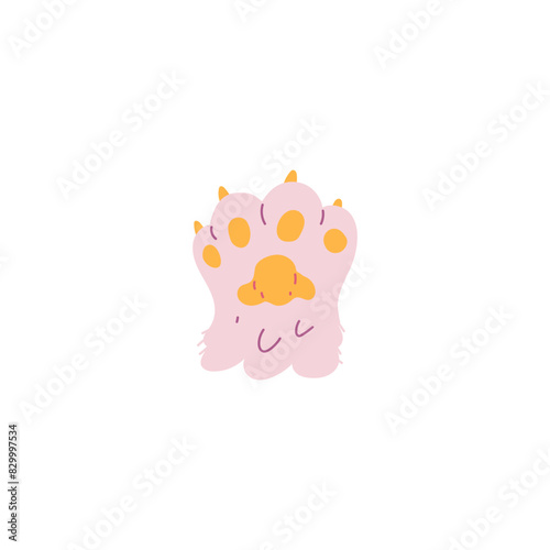 Dog or cat fluffy paw with claws and feet toes, cute animal footprint, pads on the pet furry paw vector illustration