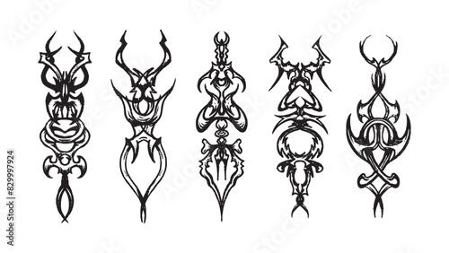 Tribal tattoo vector illustration with black metal elements for music artwork street wear symbol