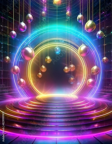 Decorated in a Vibrant Circular Scenery - Hanging with Gold Balls