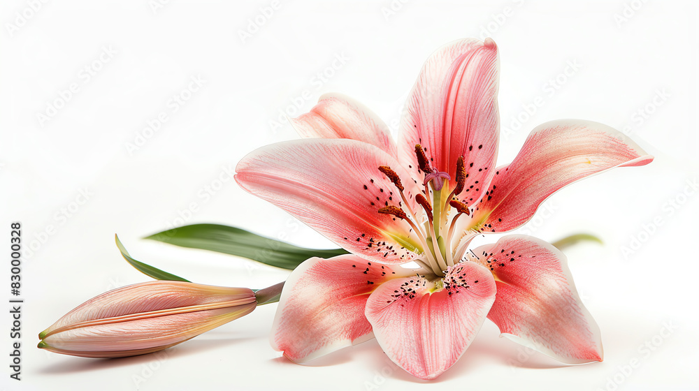 Lily, single bloom, isolated on white background