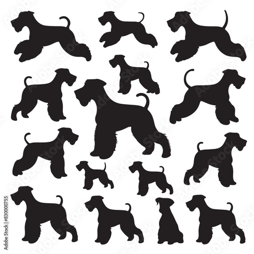 Airedale Terrier Dog Silhouette Vector Set