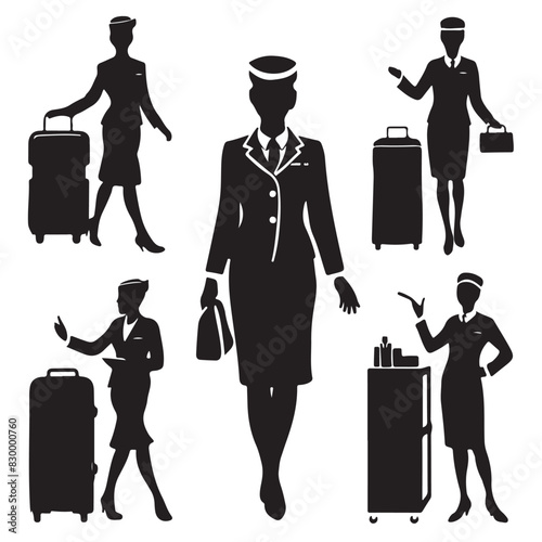 Air Hostess Silhouette Vector Set