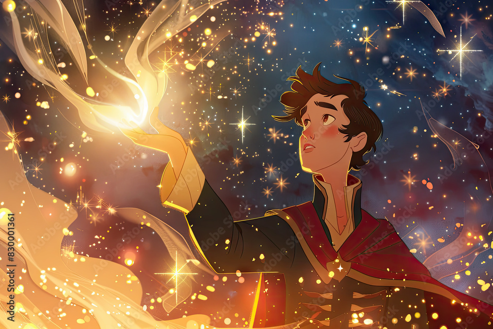 A cartoon, a prince who is casting magic A cartoon, a prince who is casting magic