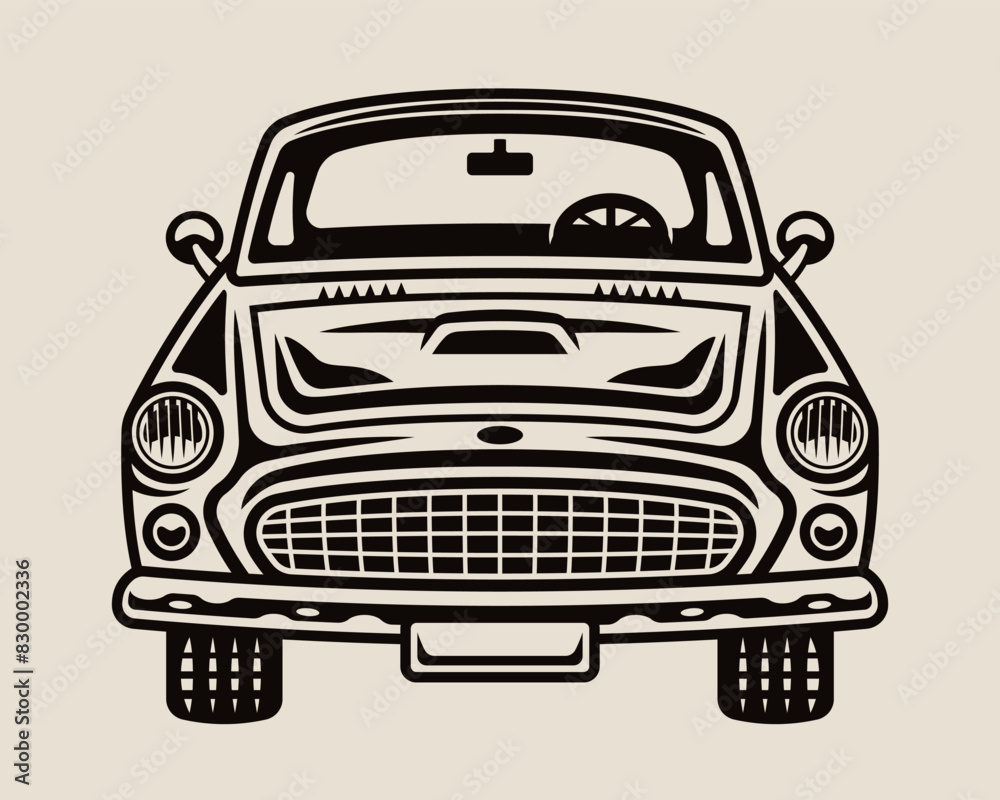 Obraz premium Classic car front view vector illustration on light background