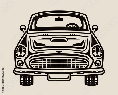 Classic car front view vector illustration on light background