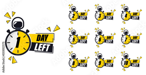 Countdown announcement message days to go with stopwatch in a flat design