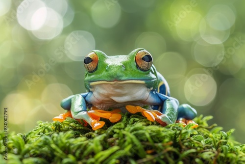 Cheerful Tree Frog with Bright Colors on Moss
