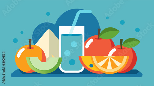 Water and fresh fruit are available for members at no extra cost promoting hydration and healthy snacking.. Vector illustration