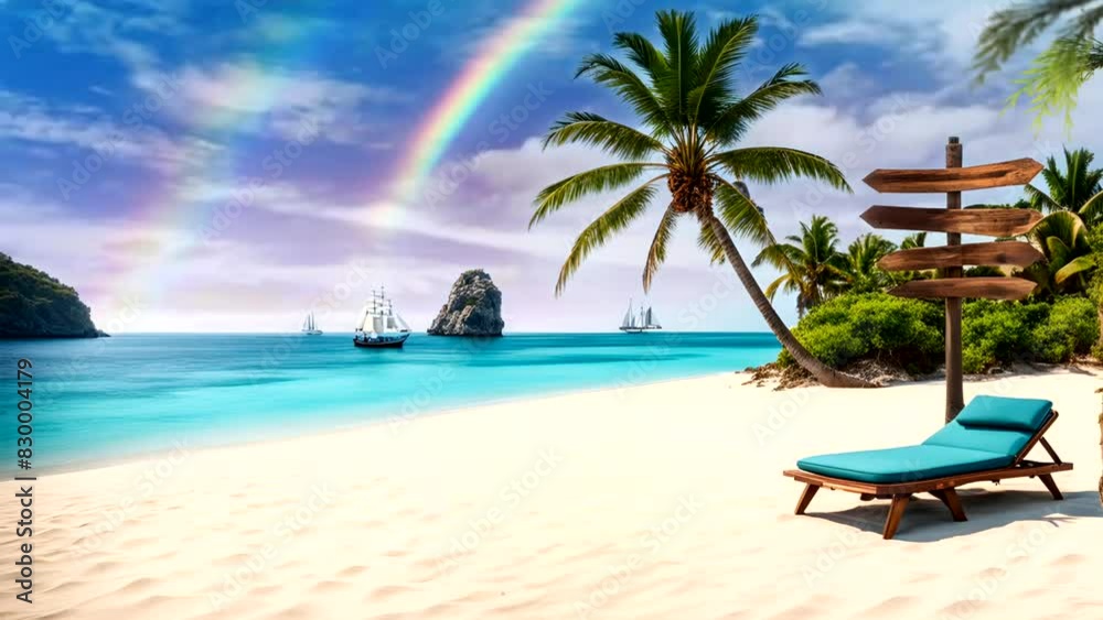 Sunbed on the beach. Seamless looping time-lapse 4k video animation background Sunbed on the beach. Seamless looping time-lapse 4k video animation background