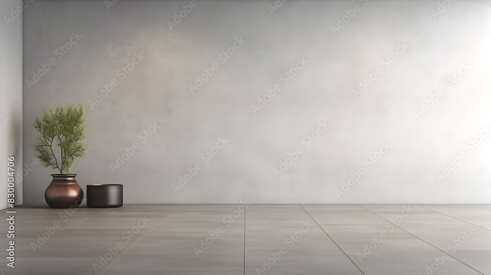 Minimalist Room with Pavement Floor and Nature-Inspired Accent Elements Minimalist Room with Pavement Floor and Nature-Inspired Accent Elements