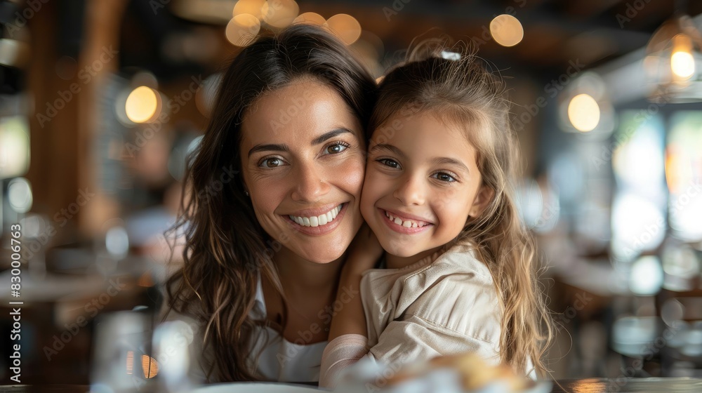 A smiling mother and daughter enjoying a breakfast together in a cozy, warmly lit restaurant, sharing a joyful moment. Smiling Mother and Daughter Enjoying Breakfast A smiling mother and daughter enjoying a breakfast together in a cozy, warmly lit restaurant, sharing a joyful moment. Smiling Mother and Daughter Enjoying Breakfast