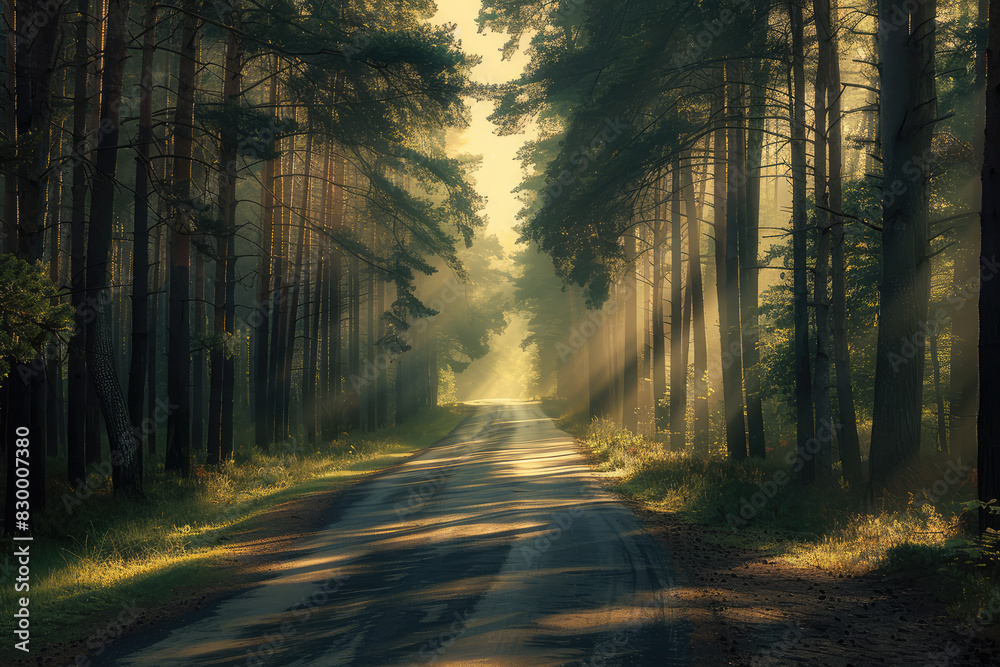 Fototapeta premium forest, summer, road, lighting, photo, sony