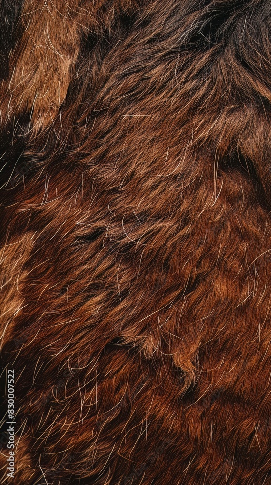 Naklejka premium Close-up texture of brown and black fur. Soft, fluffy and warm. Ideal for backgrounds or textile designs.