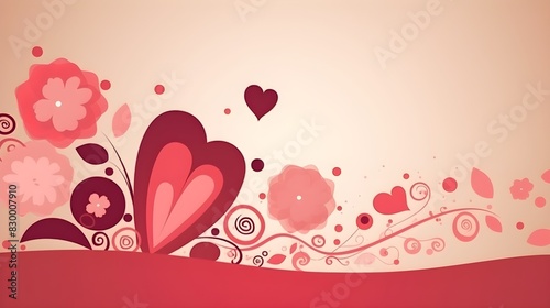 Pink and Red Heart and Floral Pattern on Soft Beige Background, Perfect for Valentine's Day or Romantic Design