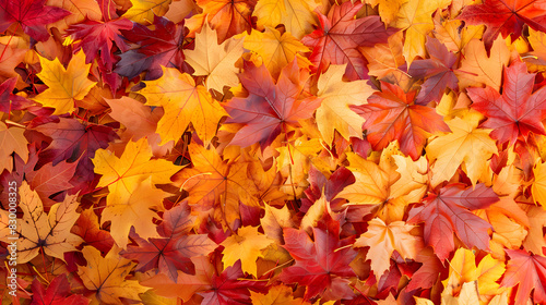 utumn season and end year activity with red and yellow maple leaves background. Generative AI.