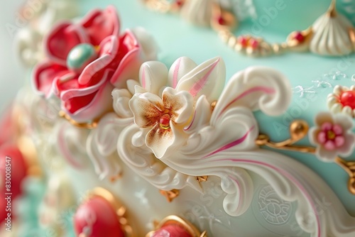 Detailed view of a birthday cake topper, showcasing the craftsmanship and decorative aspect, perfect for cake design studies