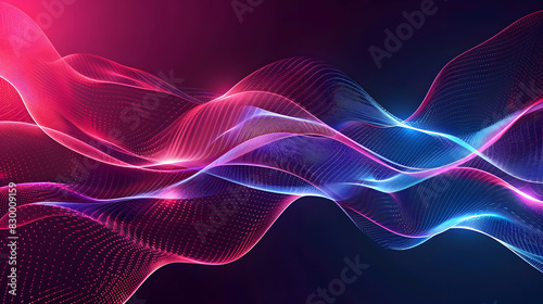Vector abstract light lines wavy flowing dynamic in blue pink colors. Generative AI.