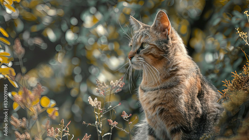 close up of a prretty cat in the park, beautiful kitten in the grass, portrait of a cat