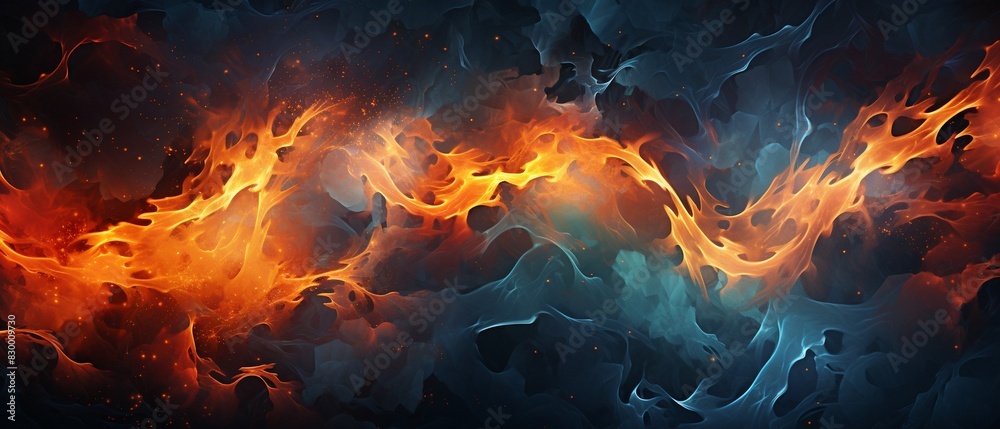 Marble with fire and water elements intertwined with golden veins, surreal style, digital painting, contrasting hues 8K , high-resolution, ultra HD,up32K HD