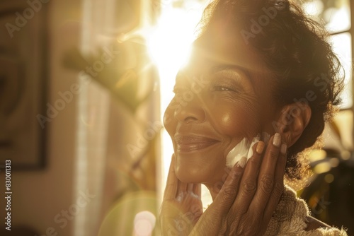 Morning Skincare Routine Featuring Mature Woman Applying Collagen Boosting Cream