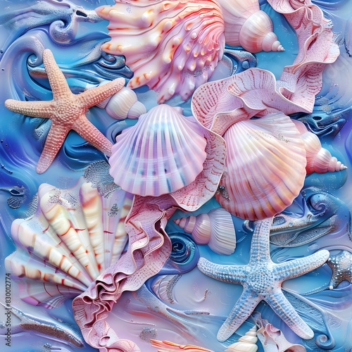 Vibrant Seascape with Captivating Shells and Starfish Underwater photo