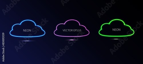  illuminate light frame collection design. Abstract cosmic vibrant color clouds border. Top view futuristic style. Set of glowing neon lighting isolated on black background