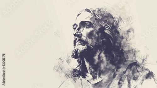 sketch drawing of jesus with copy space 