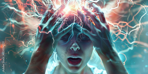 Psychiatric Disorders: The Mood Swings and Hallucinations of Mental Health Disorders - Visualize a scene where mood swings are extreme and hallucinations occur, indicating psychiatric disorders such a photo