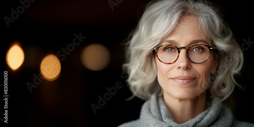 Portrait of mature woman wearing glasses with blurred background,