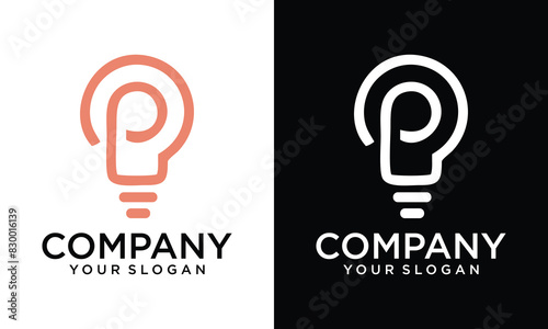 simple logo vector initial "P" light bulb