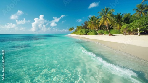 Beautiful beach with palms and turquoise sea in island.