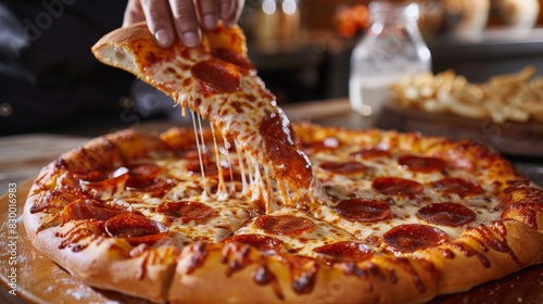 Fresh delicious cheese pizza with sausages