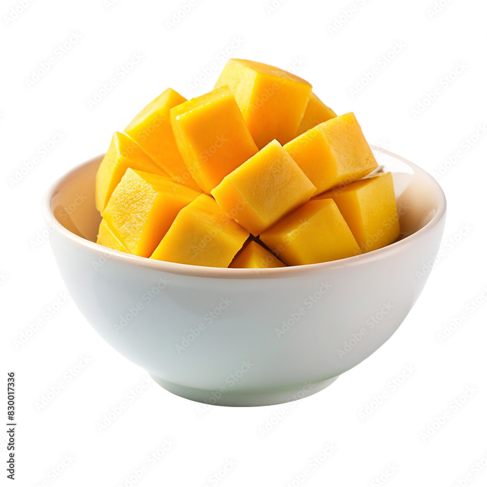 A bowl of fruit with mango and apple slices on transparent background A bowl of fruit with mango and apple slices on transparent background