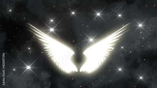 illustration of angel wings flapping against a starry night sky photo