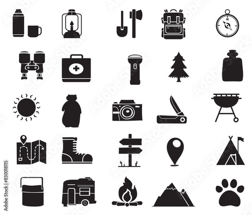 camp icon vector drawn set