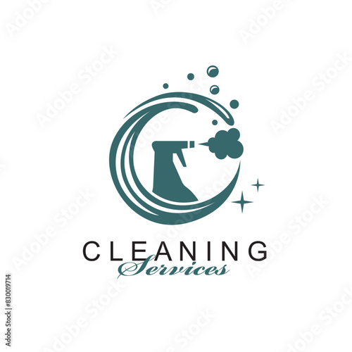 cleaning service design with spray bottle isolated on white background
