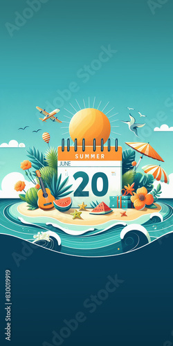 Vertical graphic image of a calendar announcing the arrival of summer photo