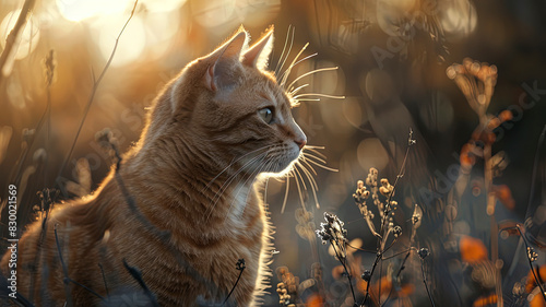 close up of a prretty cat in the park, beautiful kitten in the grass, portrait of a cat © Gegham