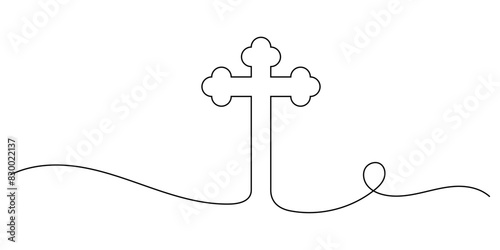 Christian cross drawing one continuous line. free hand drawn outline line art minimalism style. editable stroke.