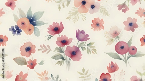 Seamless floral pattern with watercolor flowers on summer background  watercolor illustration. Template design for textiles  interior  clothes  wallpaper