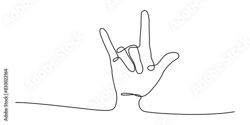 hand upward raised i love you sign gesture drawing one continuous line. free hand drawn outline line art minimalism style. editable stroke.