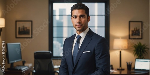 Confident Hispanic Businessman in Modern Office © Jeannette