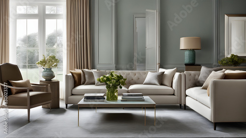 Modern living room interior, living room with fancy furniture, fancy living room interior, ai generated © Kim