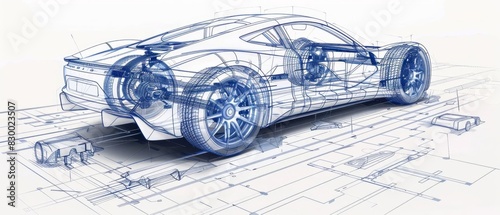 Automotive engineering blueprint of an electric vehicle
