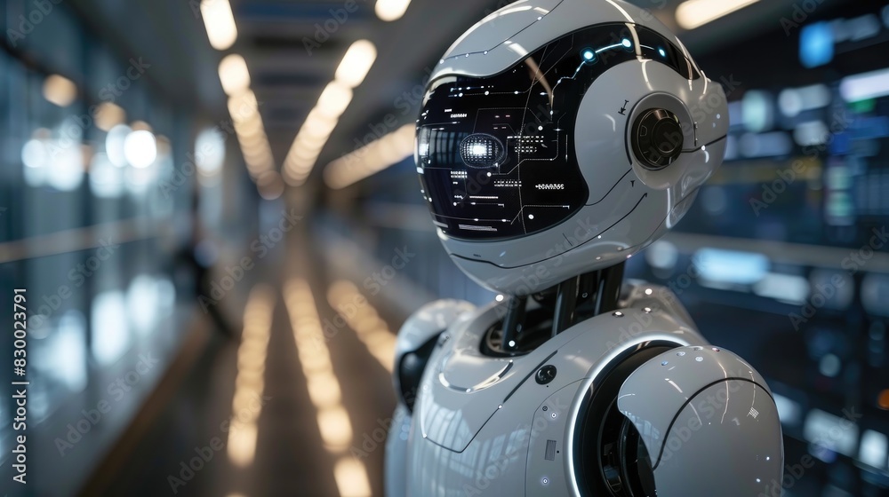 Futuristic robot with sleek design in a modern tech environment, symbolizing advancements in artificial intelligence and robotics. Futuristic robot with sleek design in a modern tech environment, symbolizing advancements in artificial intelligence and robotics.