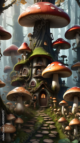Fairytale mushroom house in fantasy forest