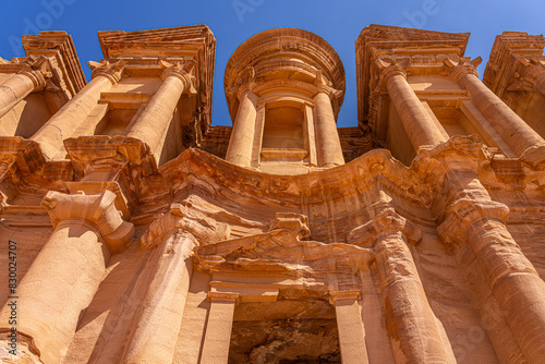 Grand Ad Deir Monastery in Petra, Jordan: Majestic Scale and Intricate Nabatean Architecture Carved into Sandstone Cliffs