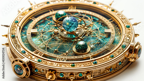 Futuristic Space Module Complex Quantum Mechanism Intricate Astronomical Clock An Elaborate Scientific Device Showcasing Advanced Technology and Precision Engineering in a Laboratory Setting Wallpaper